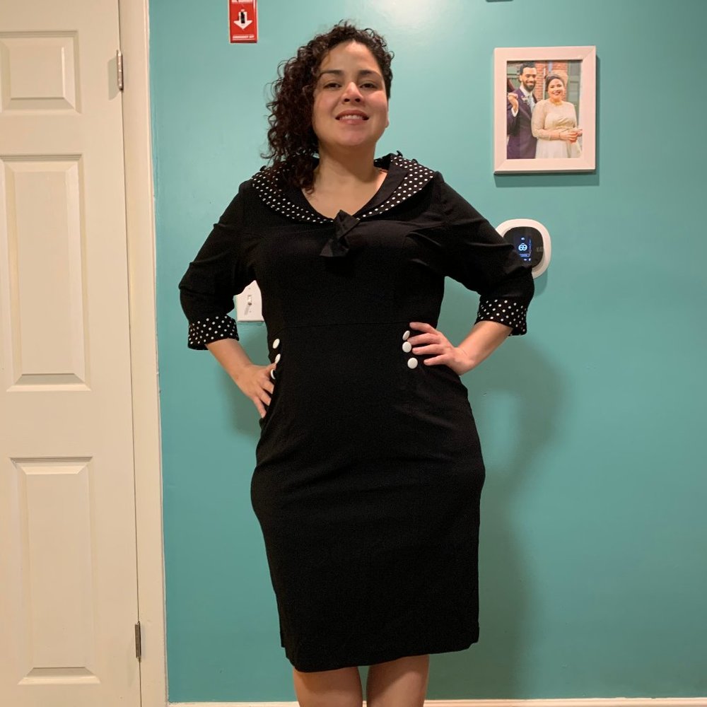 NWT Hell Bunny Vixen Black Polkadot Wiggle Dress